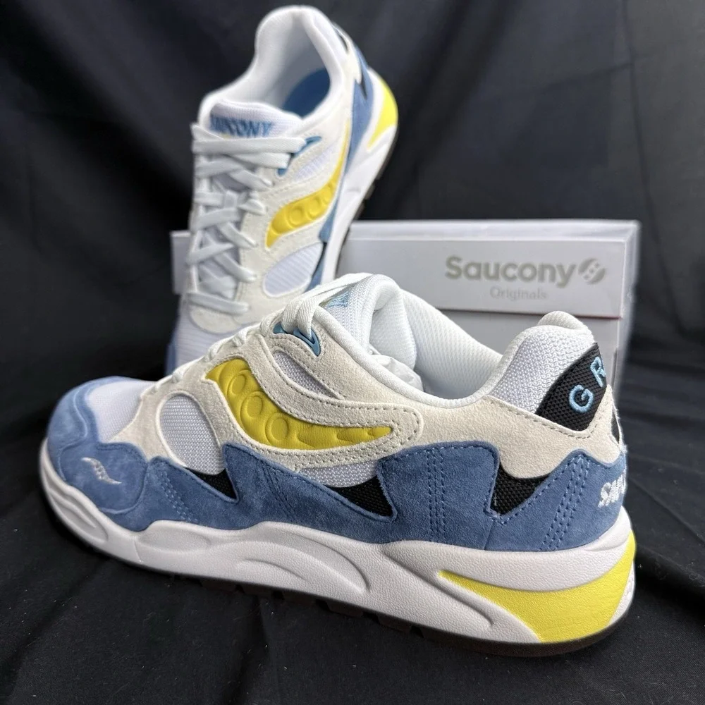 Saucony Grid Shadow 2 Mens Sneakers White Blue Yellow S70772-8 Size 11 NEW